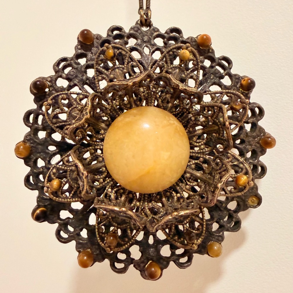 Handmade Rebel antique brass and Tigers eye Pendant Necklace
